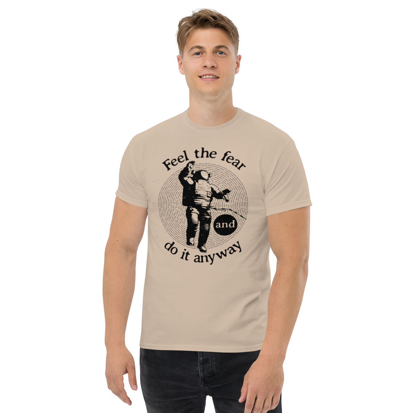 Feel-the-fear-Art-Studio-Elvira-Unisex-tee-sand-front