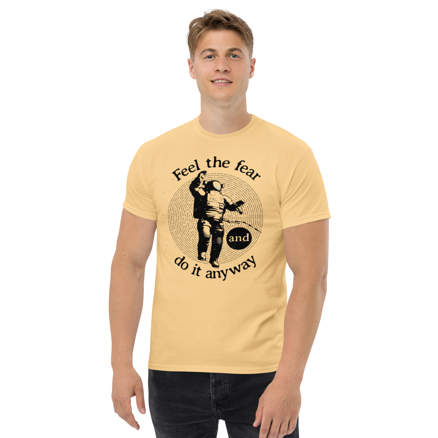 Feel-the-fear-Art-Studio-Elvira-Unisex-tee-yellow-haze-front