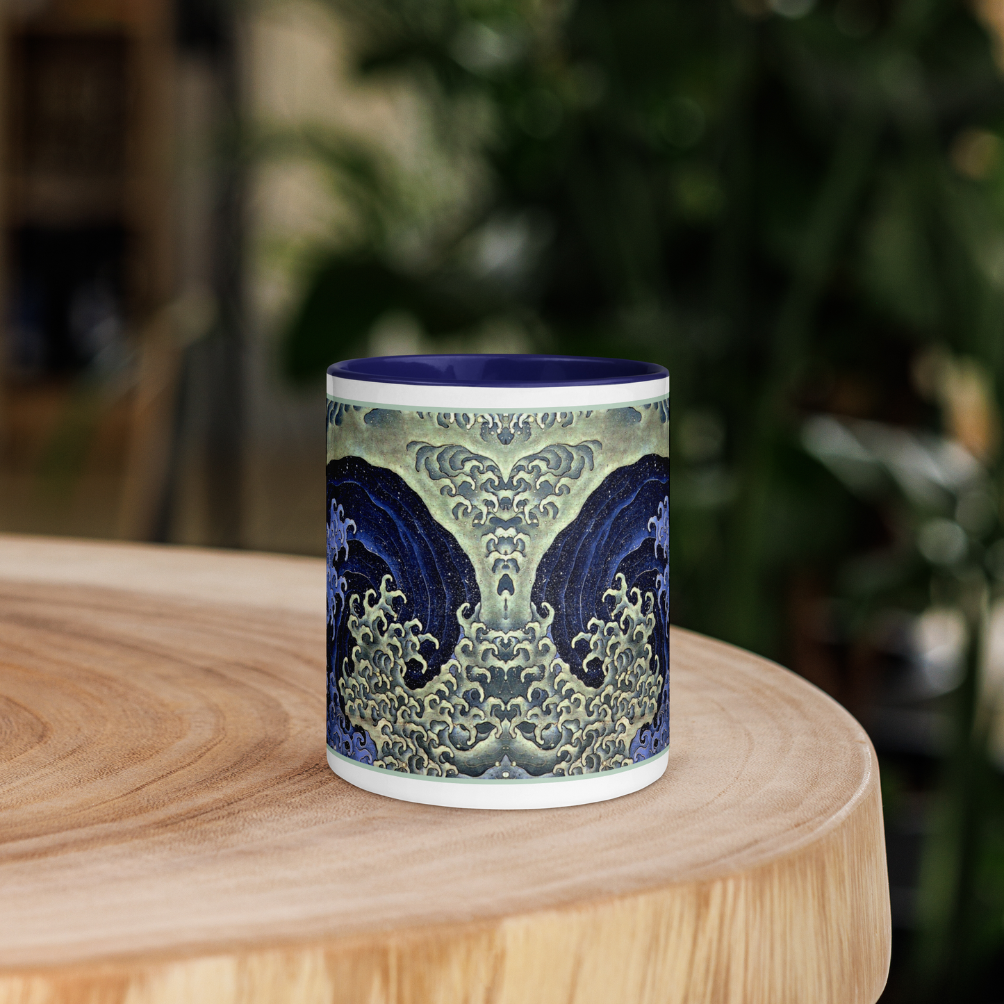 Feminine_Wave-ArtStudioElvira-white-ceramic-mug-with-color-inside-dark-blue-11-oz-table-front