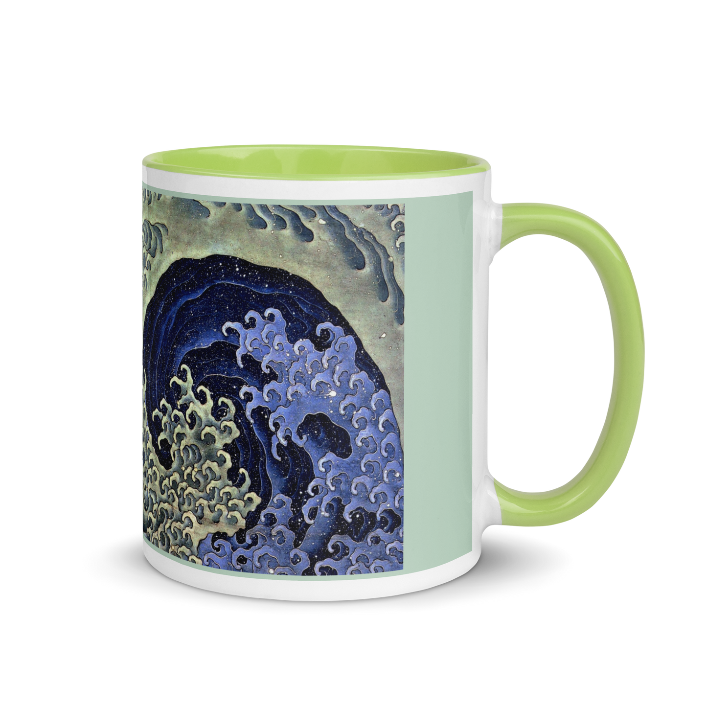 Feminine Wave-ArtStudioElvira-white-ceramic-mug-with-color-inside-light-green-11-oz-right