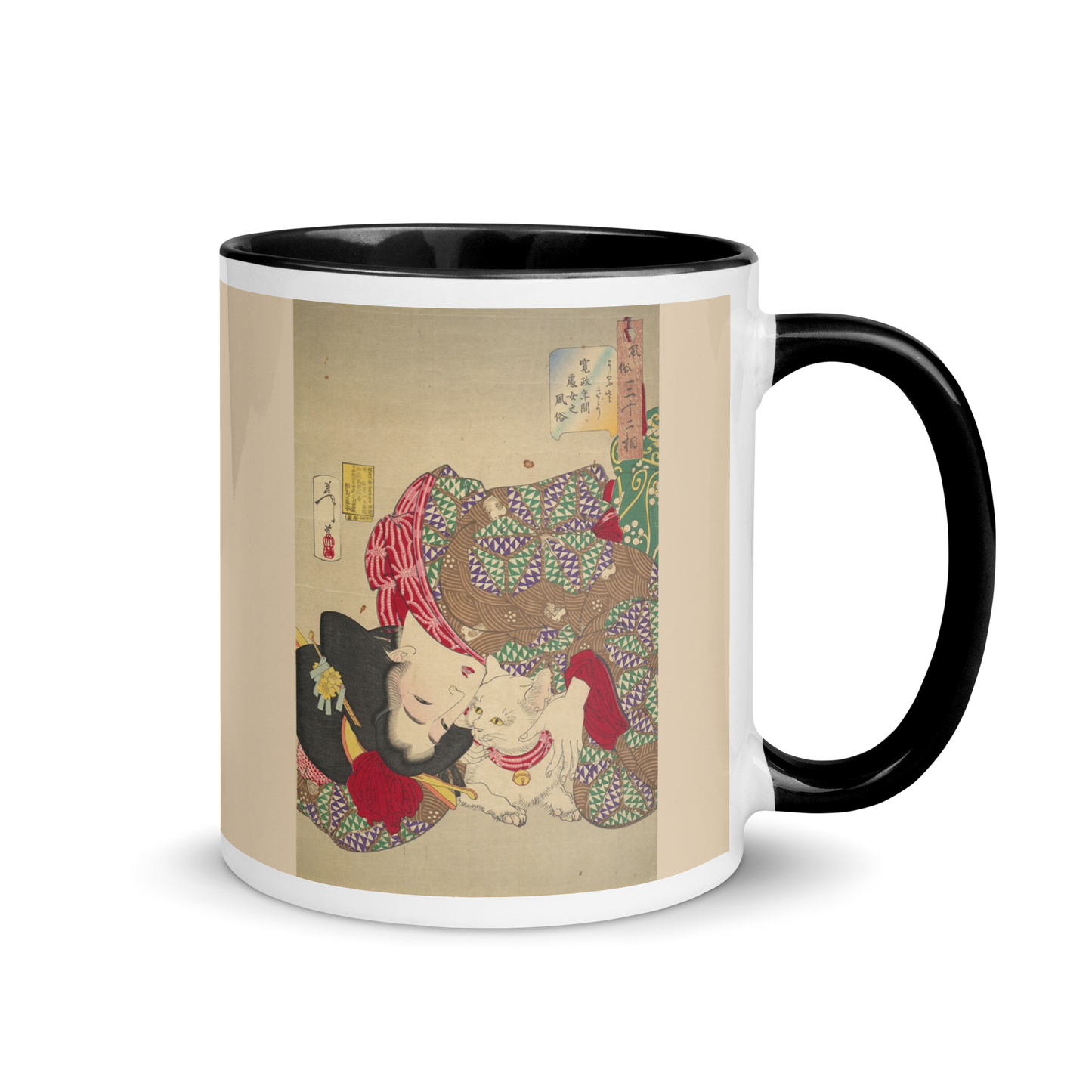Woman-with-Cat-Art-Studio-Elvira-white-ceramic-mug-with-color-inside-black-11-oz-right