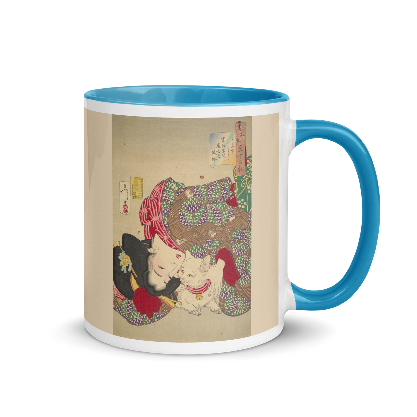 Woman-with-Cat-Art-Studio-Elvira-white-ceramic-mug-with-color-inside-light-blue-11-oz-right