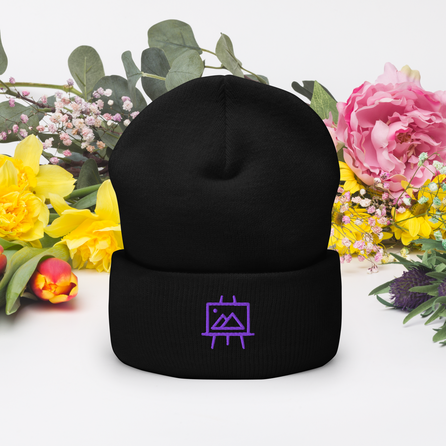 art-studio-elvira-logo-cuffed-beanie-front-black