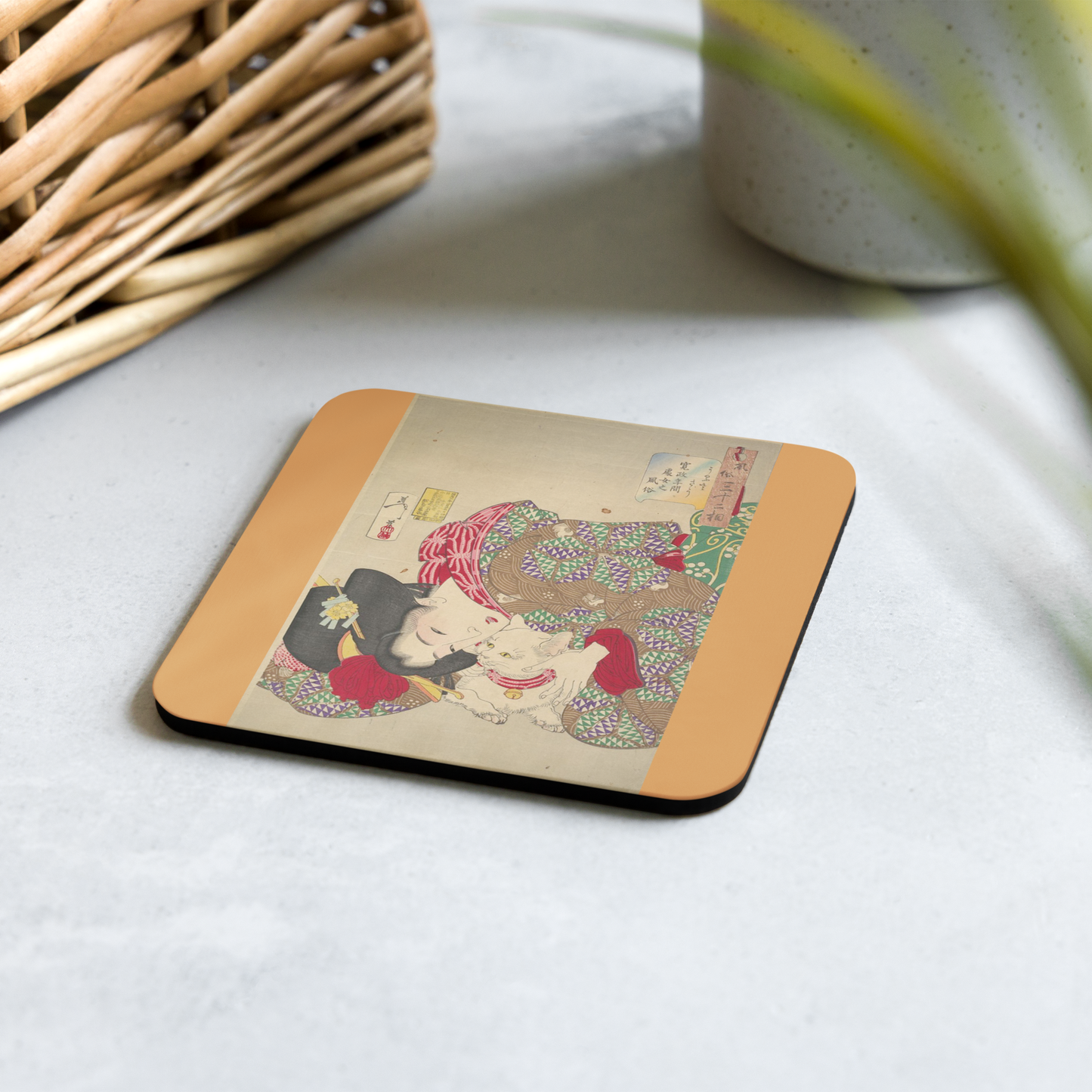 Woman Playing with Cat - Art Studio Elvira - Coaster