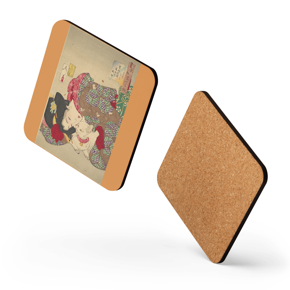 Woman With a Cat - Art Studio Elvira - Hardboard Coaster