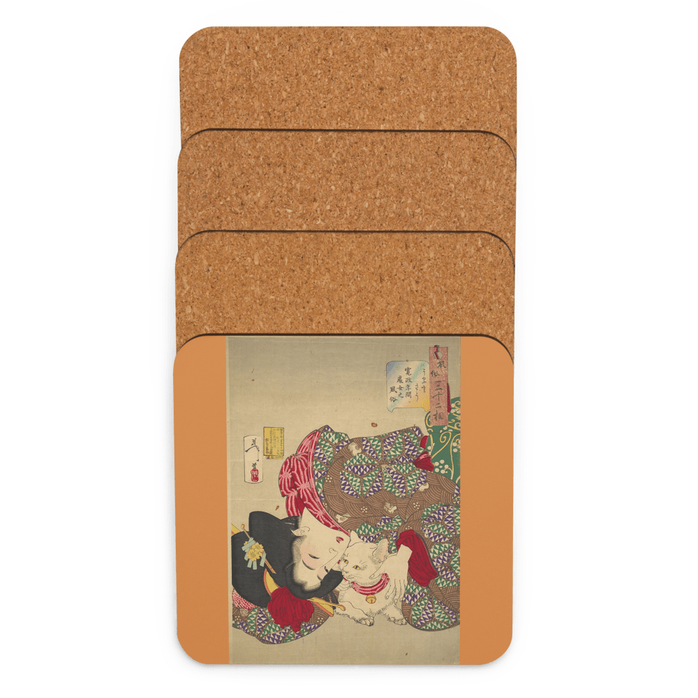 Woman With a Cat - Art Studio Elvira - Hardboard Coaster