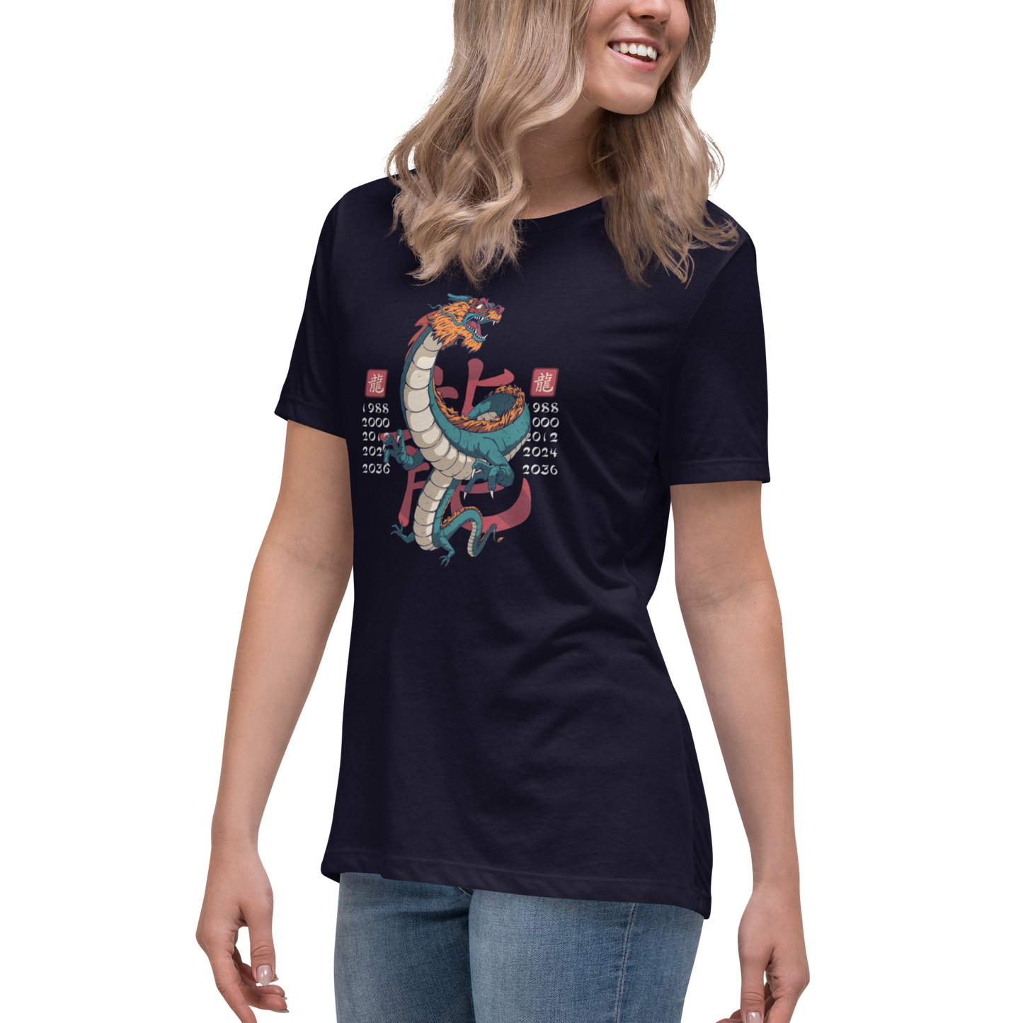green-dragon-art-studio-elvira-womens-relaxed-t-shirt-left-front-navy