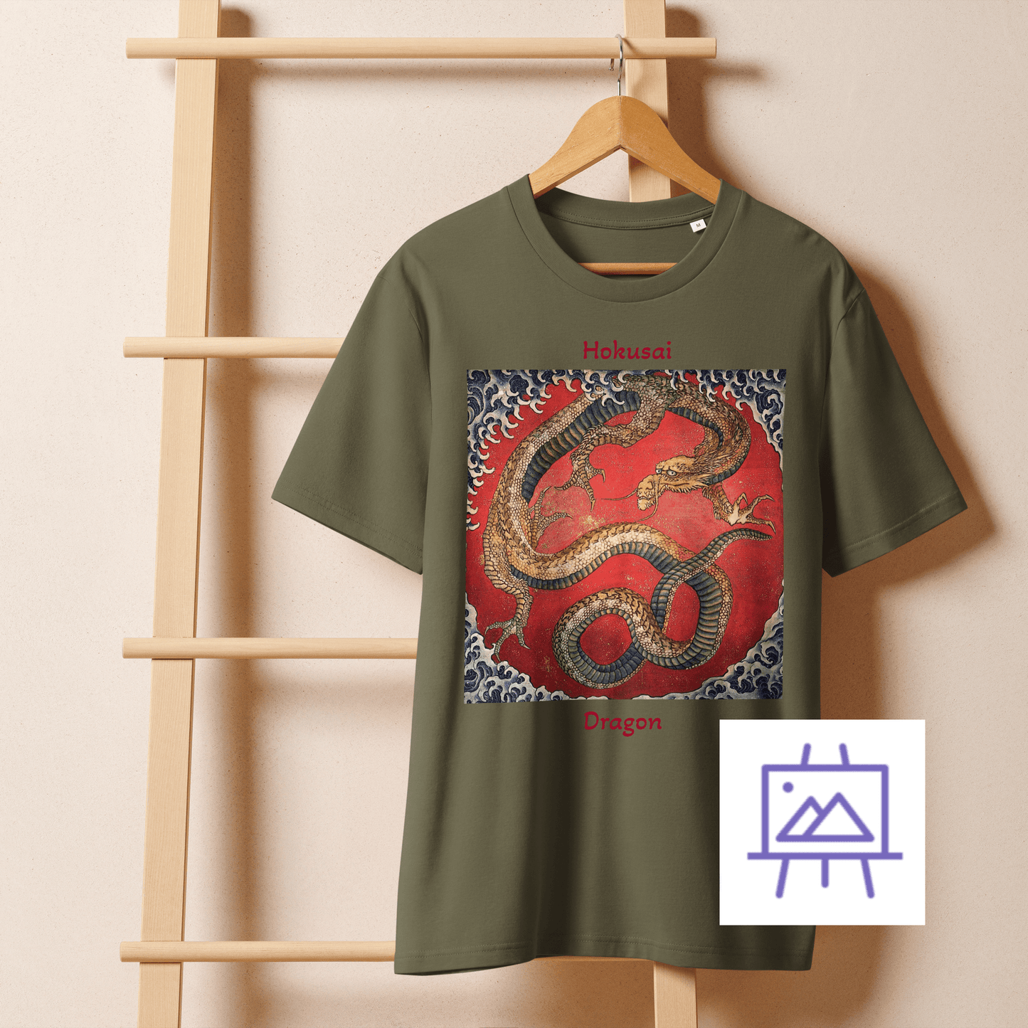hokusai-dragon-art-studio-elvira-unisex-t-shirt-front-khaki