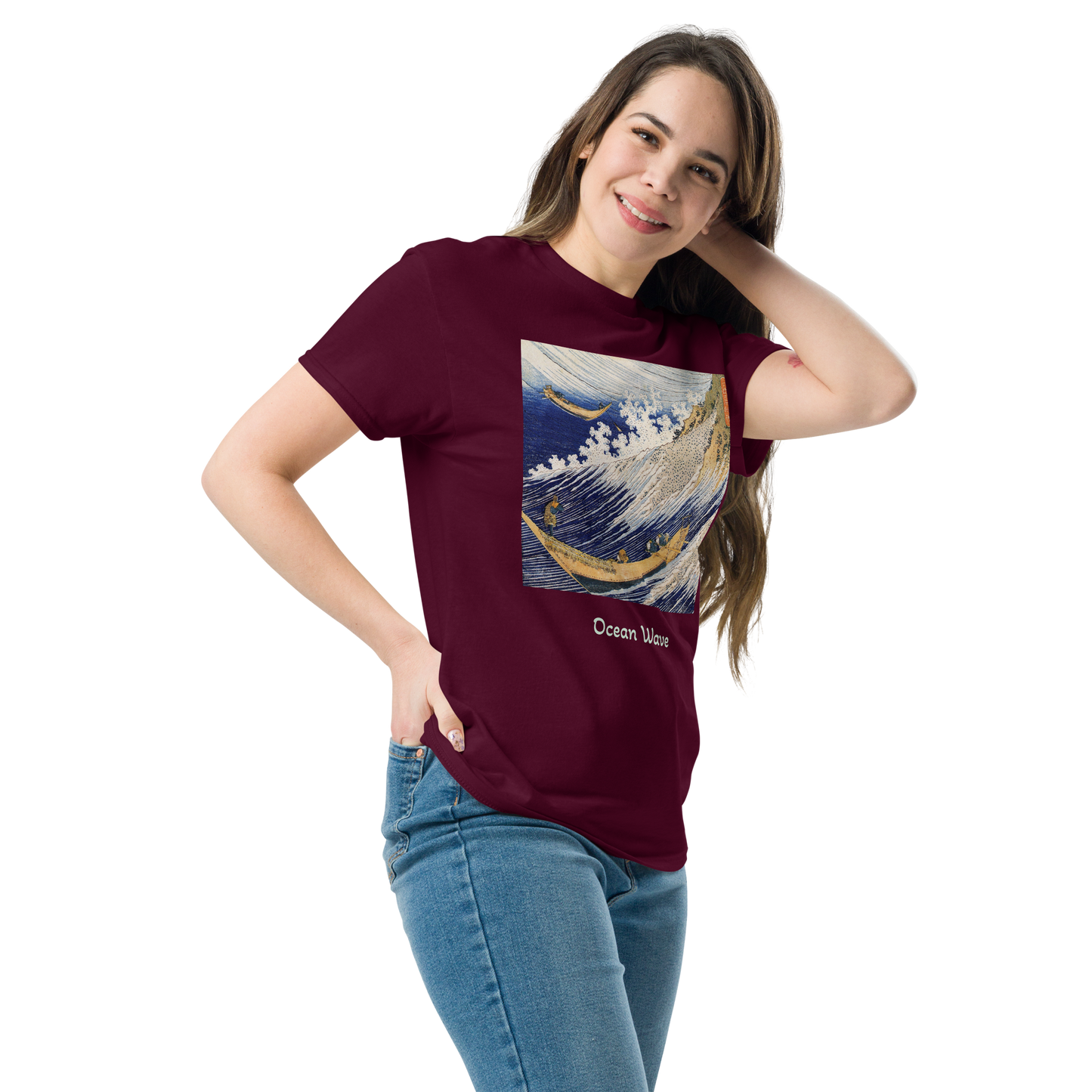 ocean-wave-art-studio-elvira-unisex-classic-tee-left-front-maroon