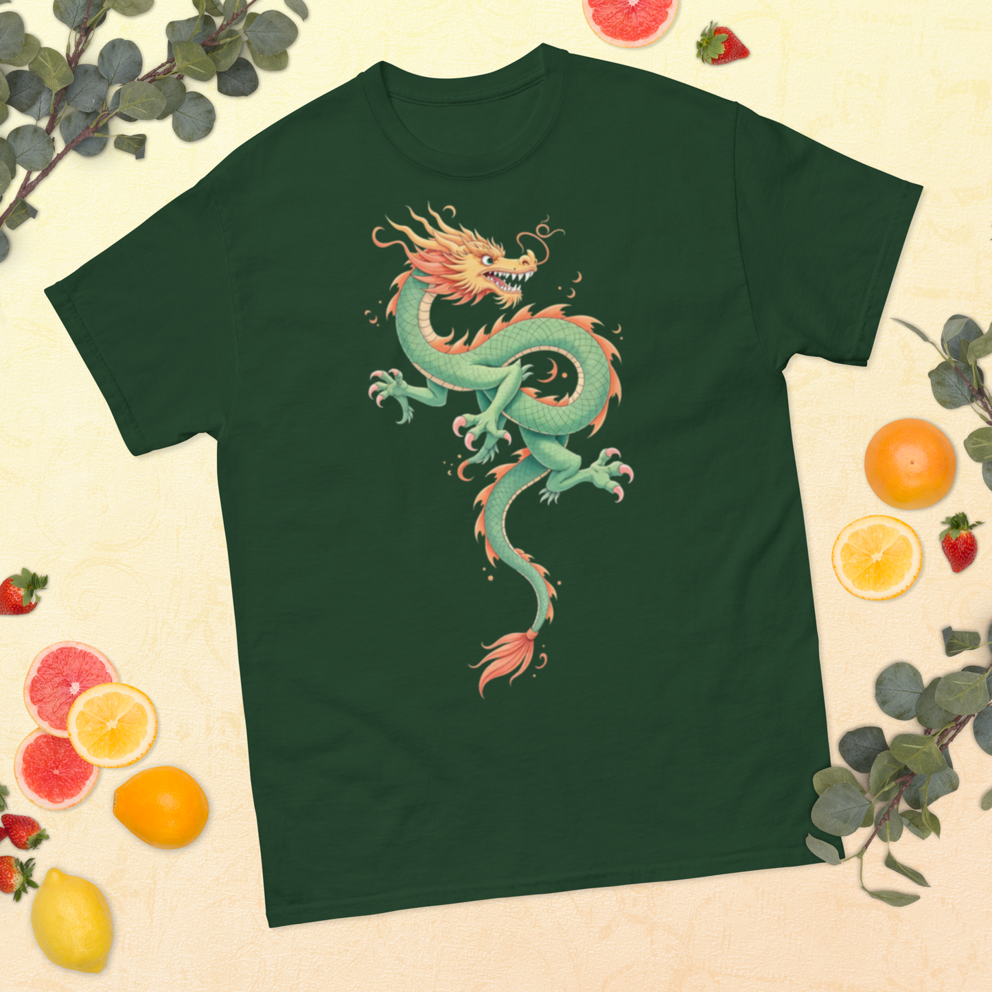 orange-dragon-unisex-classic-tee-forest-green
