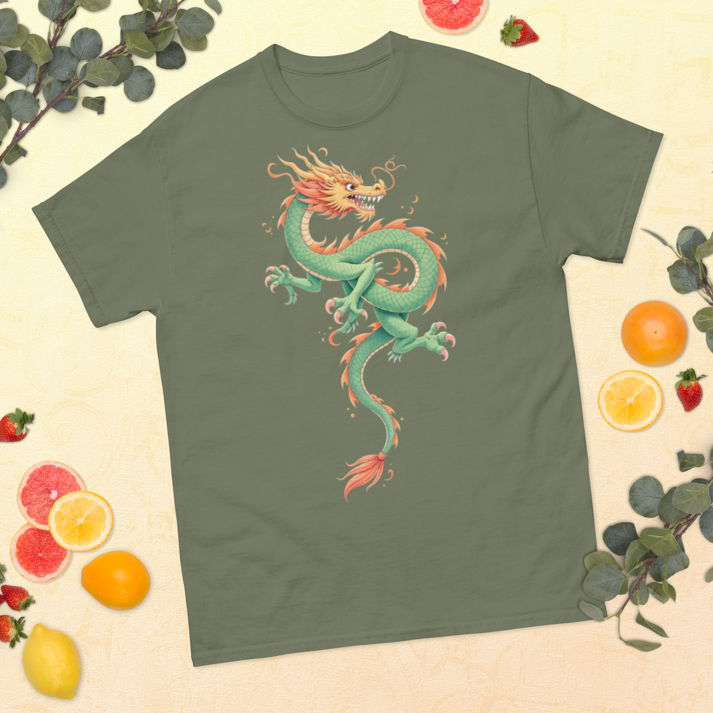 orange-dragon-unisex-classic-tee-military-green