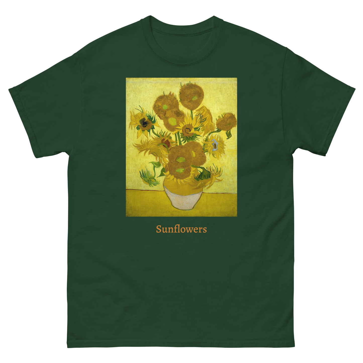 yellow-sunflowers-art-studio-elvira-unisex-classic-tee-front-forest-green