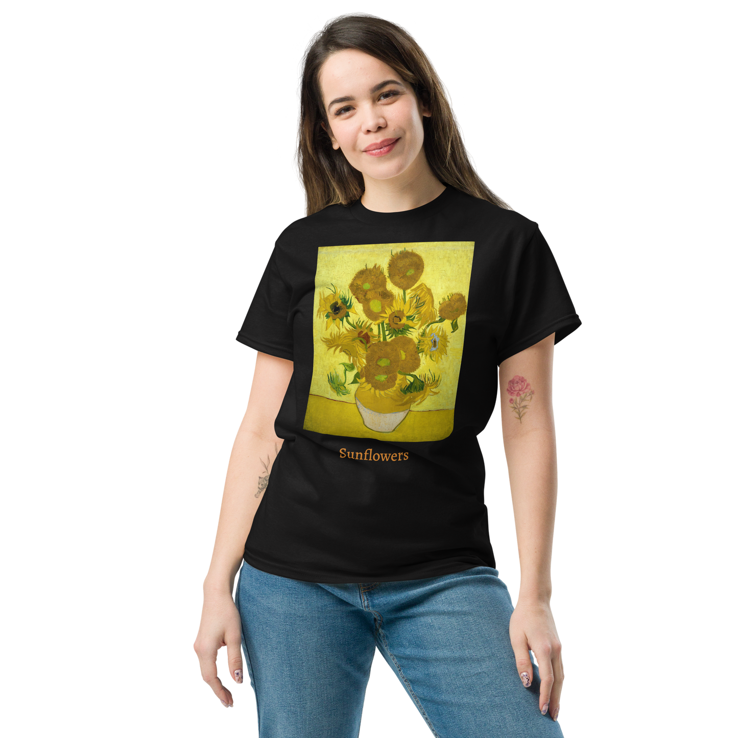 yellow-sunflowers-art-studio-elvira-unisex-classic-tee-woman-black