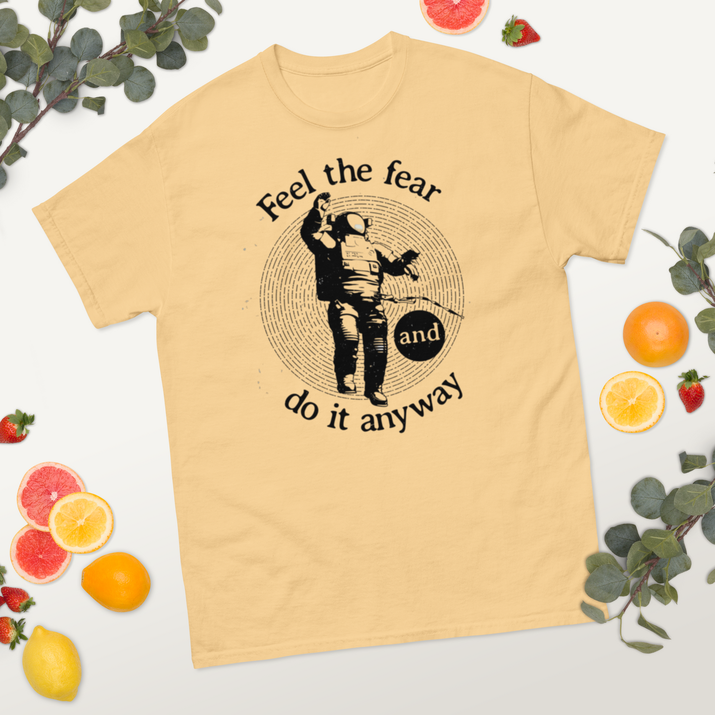 Feel-the-fear-Art-Studio-Elvira-Unisex-tee-scene-yellow-haze