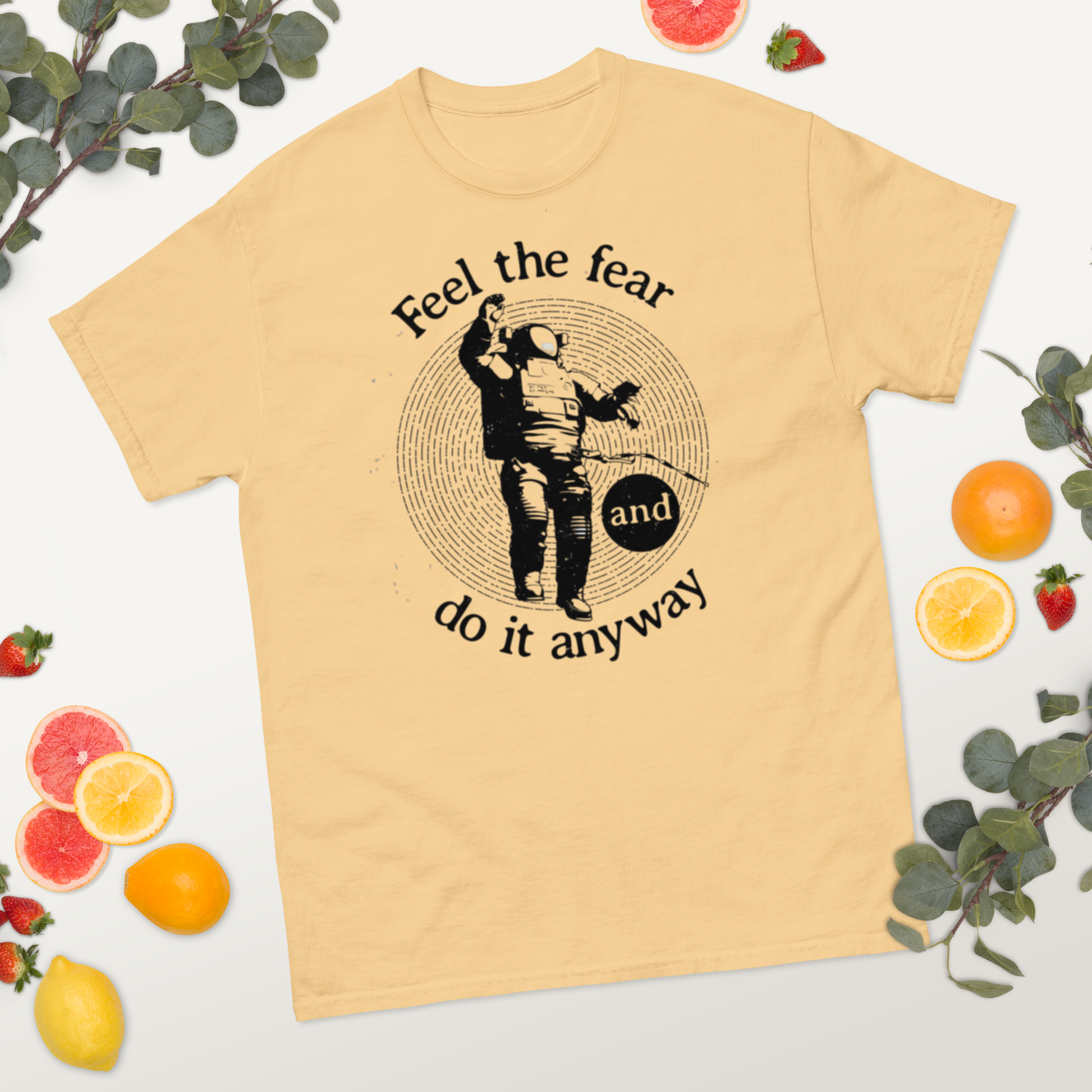 Feel-the-fear-Art-Studio-Elvira-Unisex-tee-scene-yellow-haze