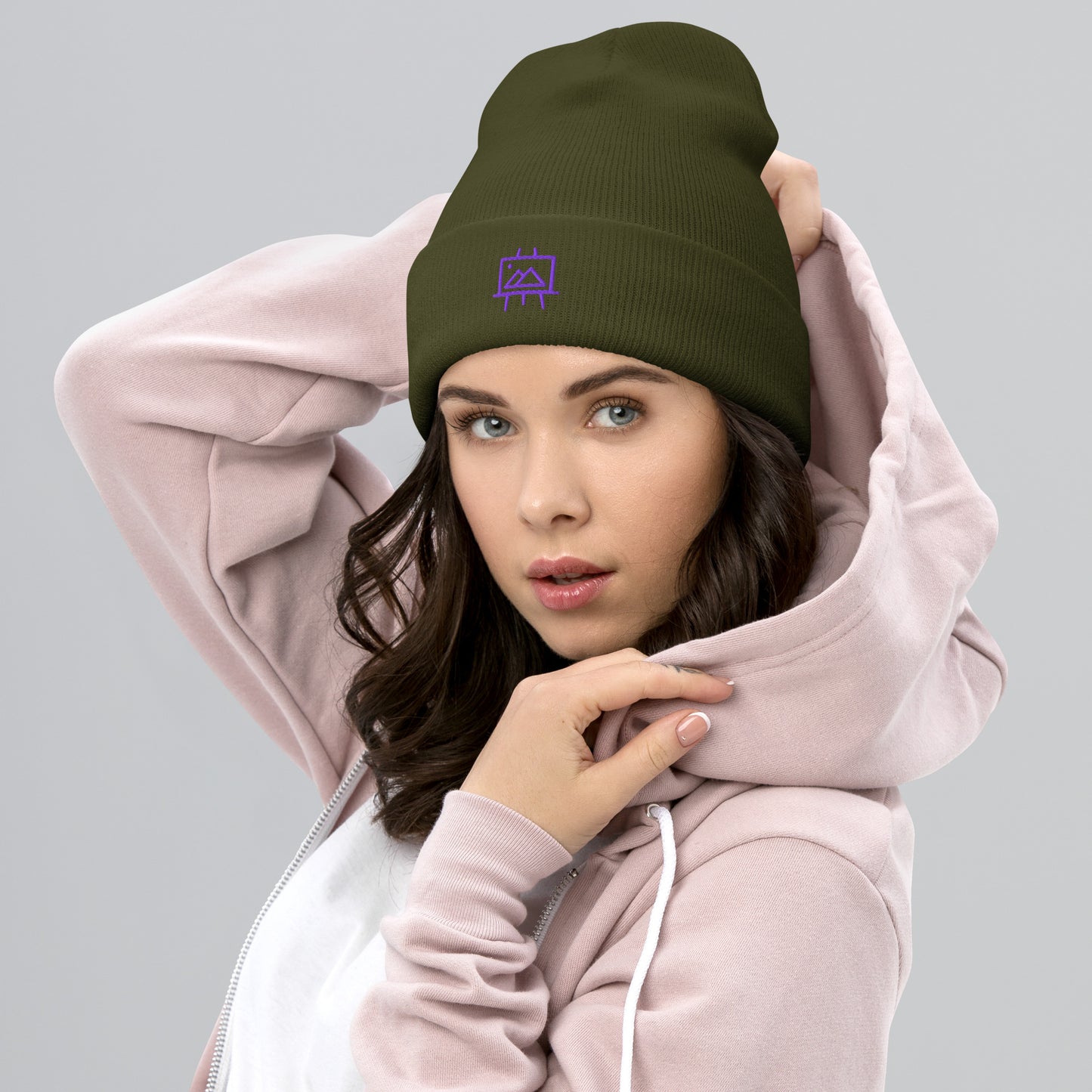 art-studio-elvira-logo-cuffed-beanie-olive