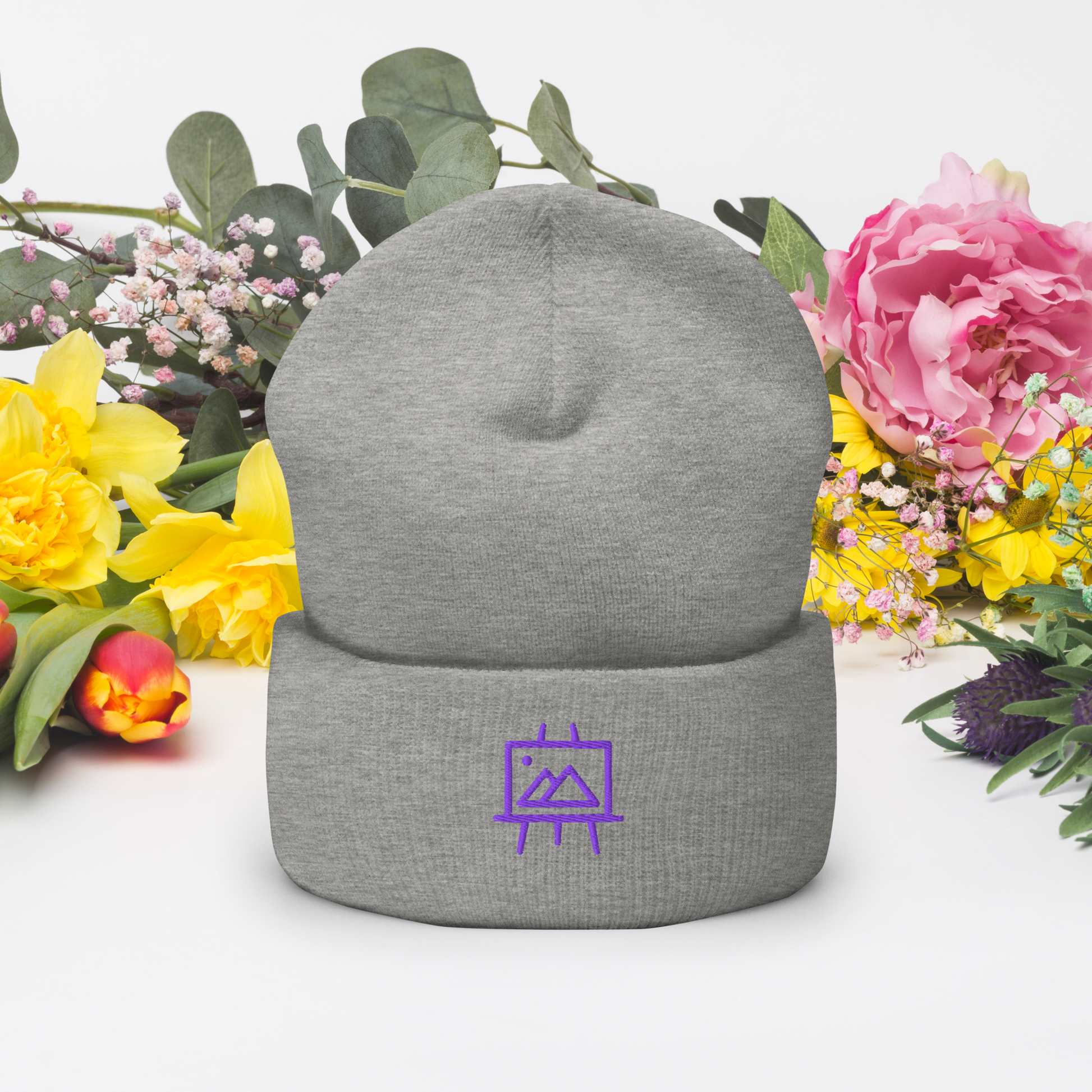 art-studio-elvira-logo-cuffed-beanie-scene-front-heather-grey