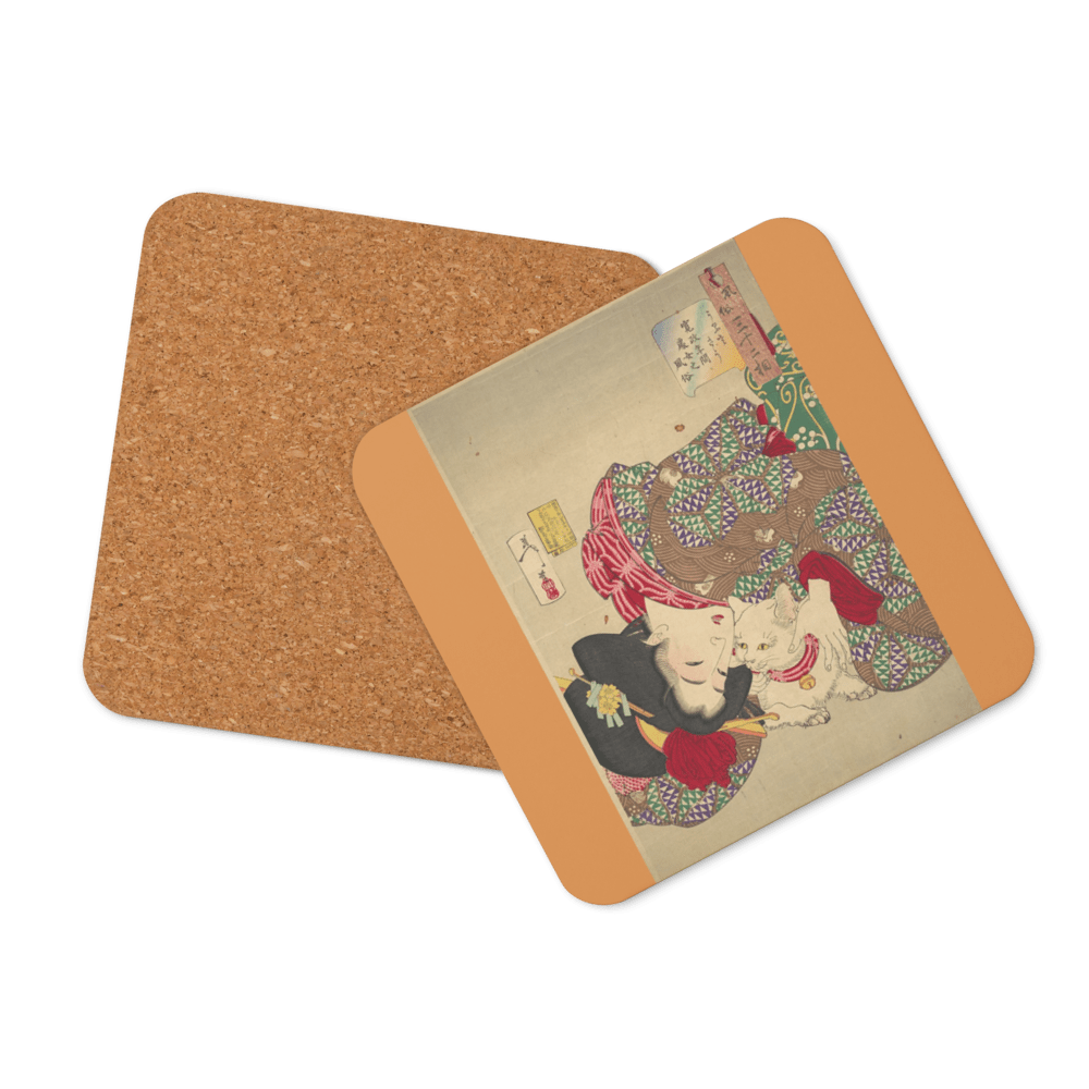 Woman With a Cat - Art Studio Elvira - Hardboard Coaster