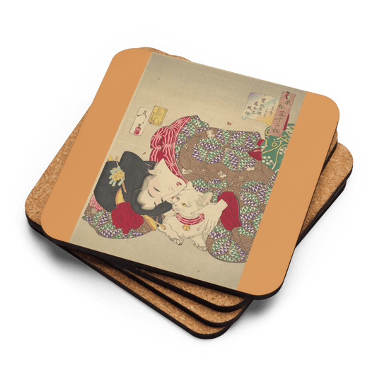 Woman With a Cat - Art Studio Elvira - Hardboard Coaster