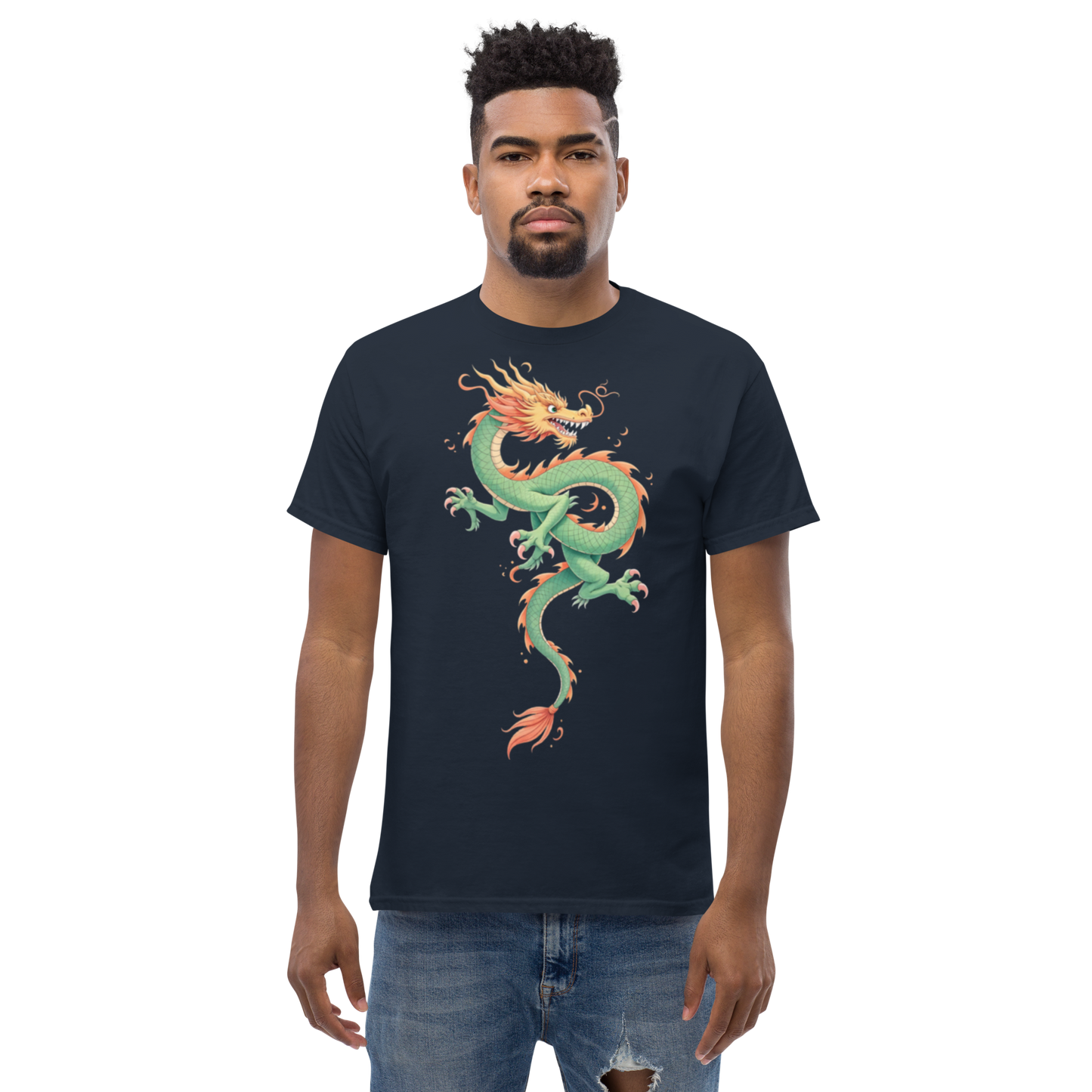 orange-dragon-unisex-classic-tee-front-navy