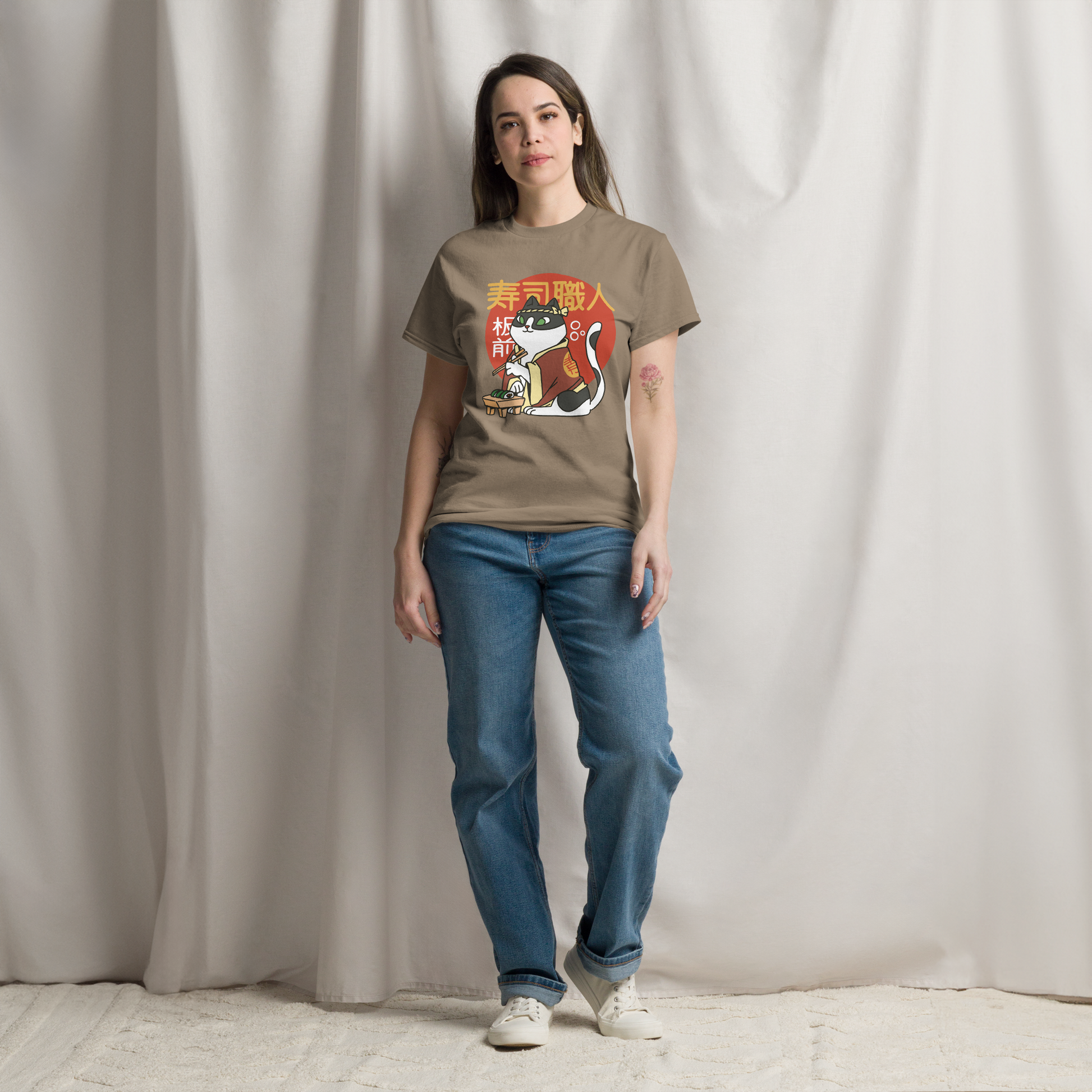 ramen-cat-art-studio-elvira-unisex-classic-tee-front-brown-savana