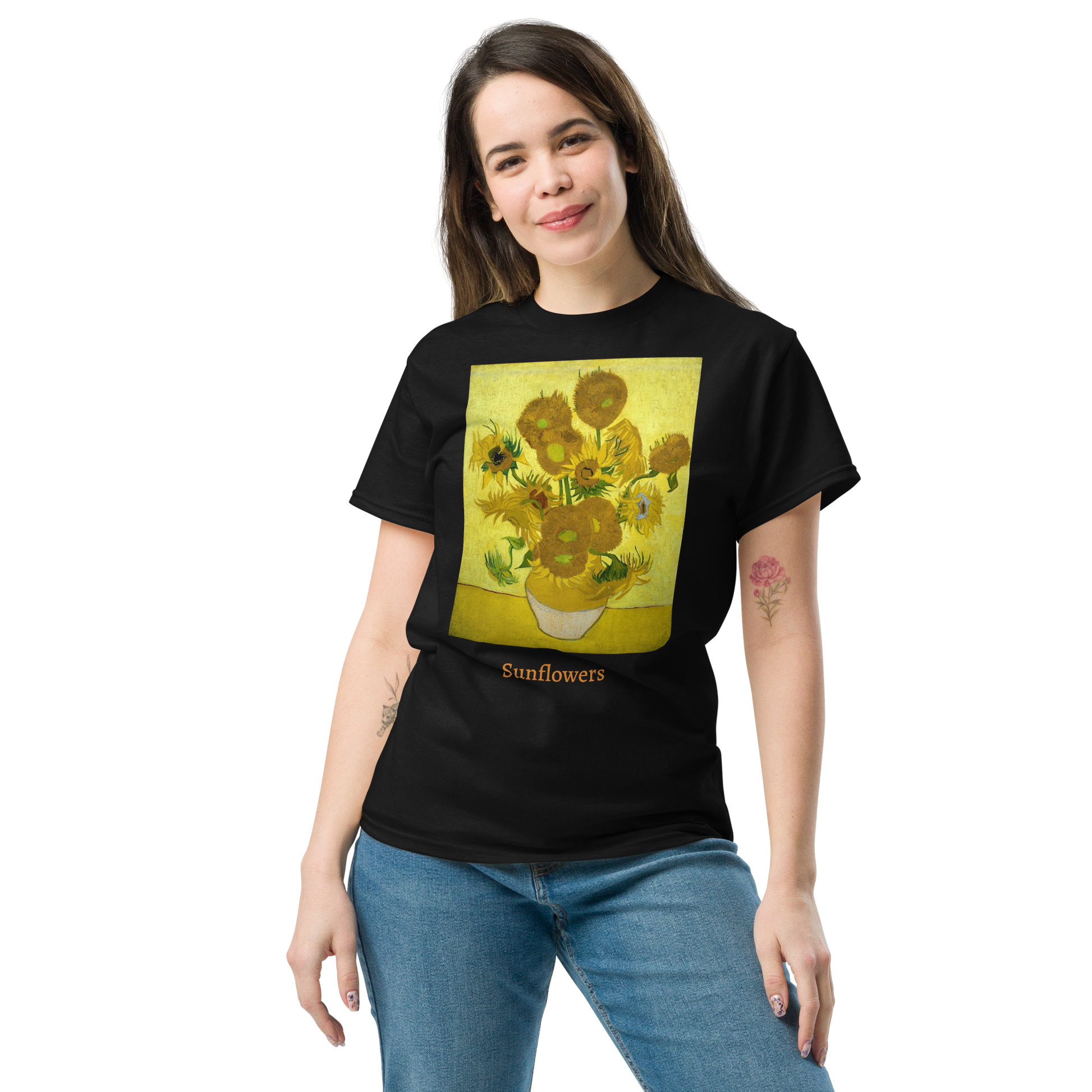 yellow-sunflowers-art-studio-elvira-unisex-classic-tee-woman-black